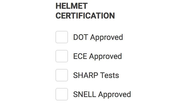 Helmet Certification Refine Search Menu