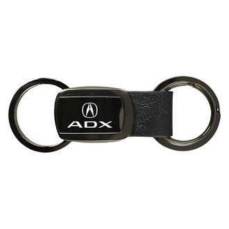 Autogold® - ADX Logo Gun Metal Leather Tri-Ring Key Fob