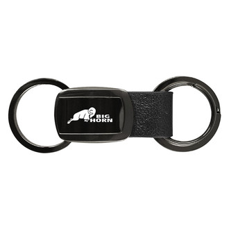 Autogold® - Big Horn Logo Gun Metal Leather Double Valet Key Chain