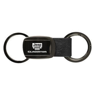 Autogold® - Gladiator Logo Gun Metal Leather Tri-Ring Key Fob