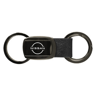 Autogold® - Leaf Logo Gun Metal Leather Tri-Ring Key Fob