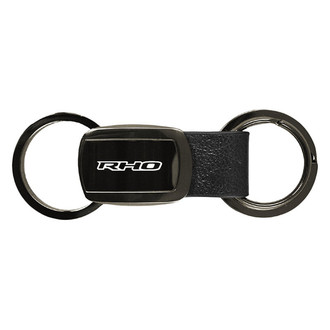 Autogold® - RHO Logo Gun Metal Leather Tri-Ring Key Fob