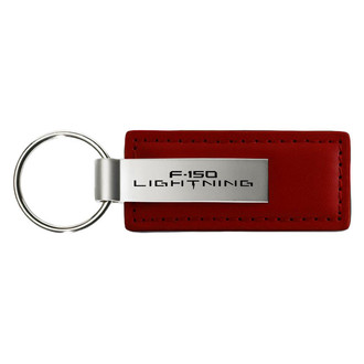 Autogold® - F-150 Lightning Logo Burgundy Leather Key Chain
