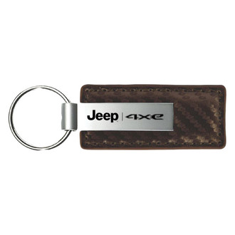 Autogold® - Jeep 4xe Logo Taupe Carbon Fiber Leather Key Chain