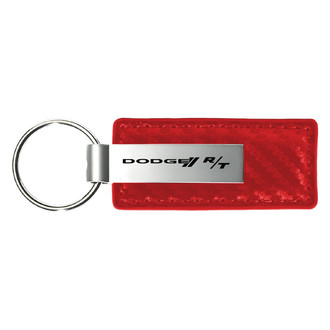 Autogold® - Dodge R/T Logo Red Carbon Fiber Leather Key Chain