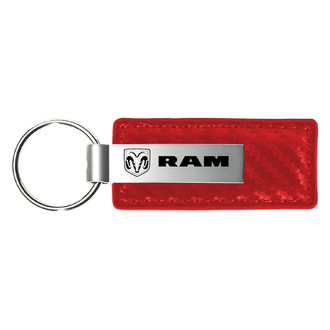 Autogold® - Ram Logo Red Carbon Fiber Leather Key Chain