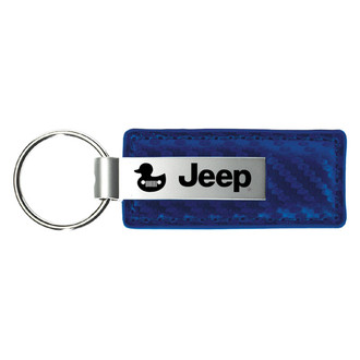 Autogold® - Jeep Duck Logo Blue Carbon Fiber Leather Key Chain