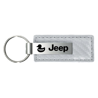Autogold® - Jeep Duck Logo White Carbon Fiber Leather Key Chain