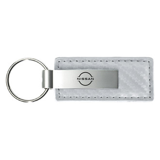 Autogold® - Nissan Logo White Carbon Fiber Leather Key Chain