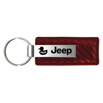 Autogold® - Jeep Duck Logo Burgundy Carbon Fiber Leather Key Chain