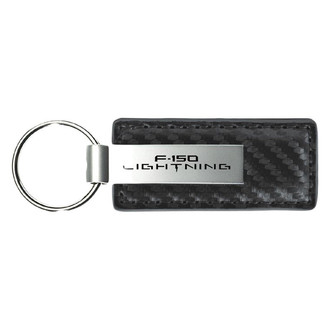Autogold® - F-150 Lightning Logo Gun Metal Carbon Fiber Leather Key Chain
