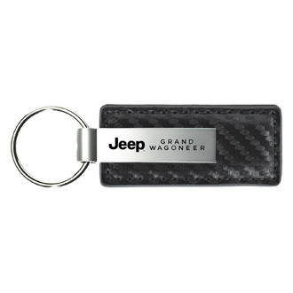 Autogold® - Grand Wagoneer Logo Gun Metal Carbon Fiber Leather Key Chain