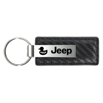 Autogold® - Jeep Duck Logo Gun Metal Carbon Fiber Leather Key Chain