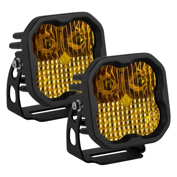 Diode Dynamics® - Stage Pro Series Standard 3" 2x36W Square Combo Beam Yellow LED Lights, With Amber Backlight