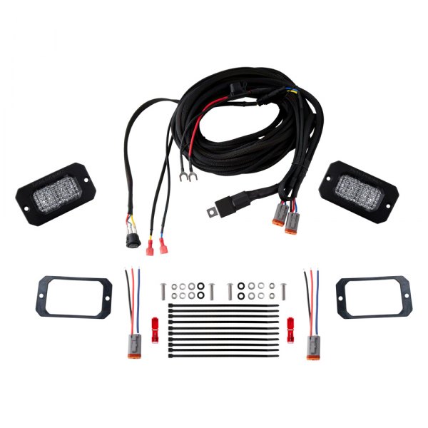 Diode Dynamics® - Rear Bumper Stage Pro Series SAE/DOT Flush Mount 3.3" 2x25.6W Rectangular Flood Beam LED Light Kit, With Red Backlight, Full Set