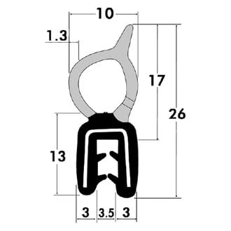 Fairchild® - 25' L Black Sponge Bulb & Dense Rubber Trim Seal with Flexible Segmented Steel Core for 0.11"-0.14" Edge