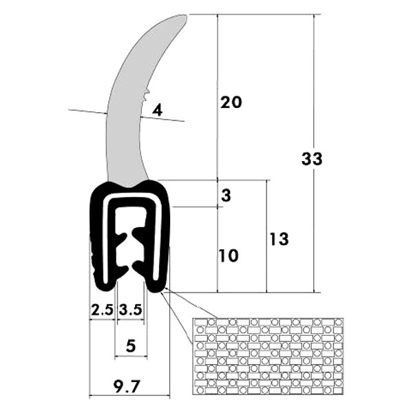 Fairchild® - 25' Black Sponge Bulb and Dense Rubber Edge Trim with Segmented Steel Core