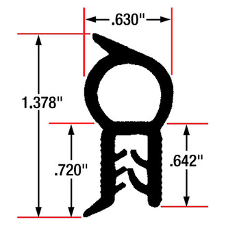 Fairchild® - 25' Black Sponge Bulb & Dense Rubber Double Lip 1/2" Trim Seal with Flexible Steel Wire Core