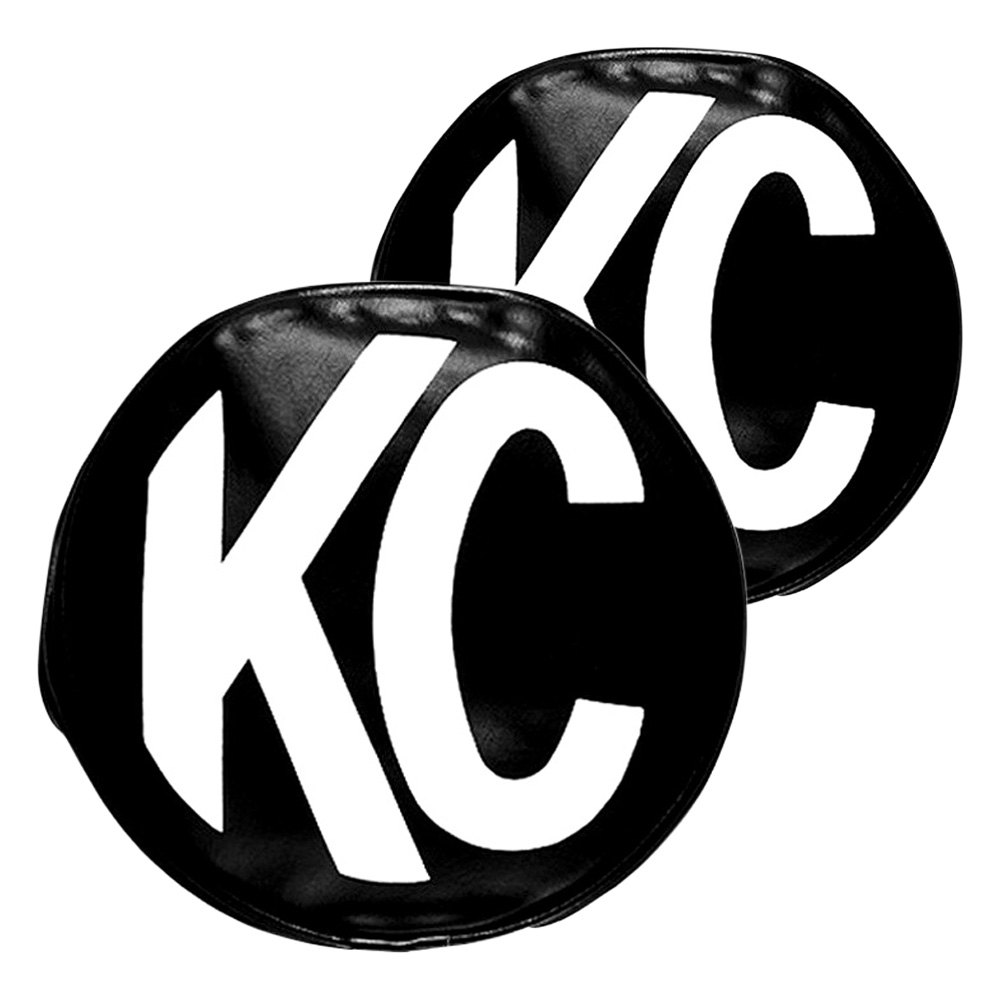 Set of 2 KC HiLiTES 5100 6 Round Black Vinyl Light Cover w/ White KC Logo 