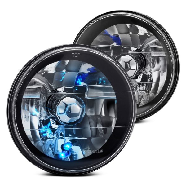 Lumen® - 7" Round Diamond Cut Black Crystal Headlights