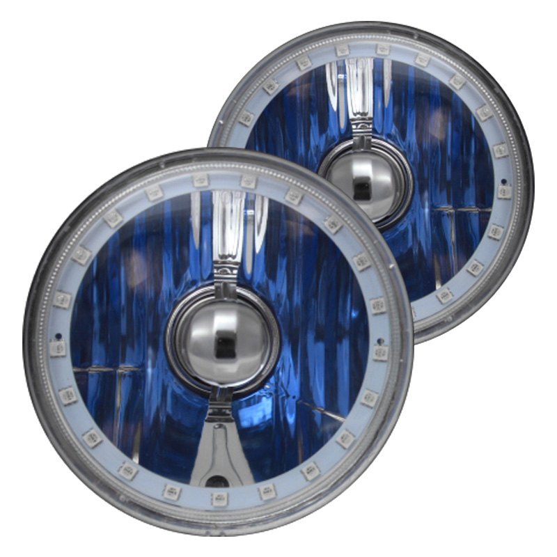 7" Inch Round RGB MULTI COLOR LED SMD Halo Clear Lens Diamond Cut Headlights