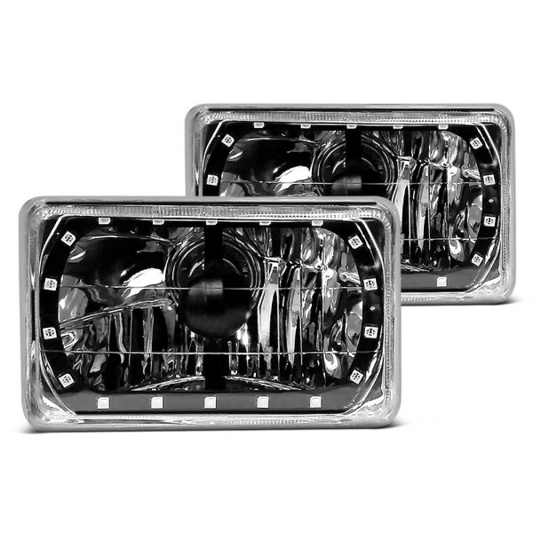 RedLine LumTronix® - 7x6" Rectangular Black Illusion™ Diamond Cut Chrome Color Changing Halo Crystal Headlights