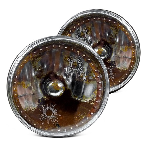 RedLine LumTronix® - 5 3/4" Round Diamond Cut Rat Rod Chrome Color Changing Halo Crystal Headlights