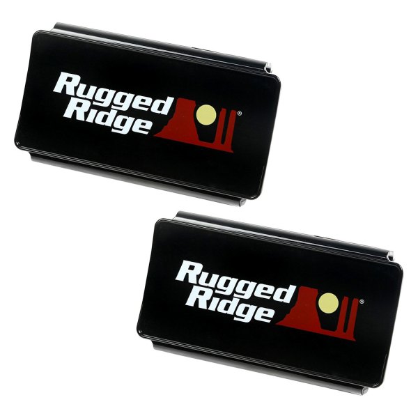 Rugged Ridge® - 6" Rectangular Black Plastic Light Covers with Logo