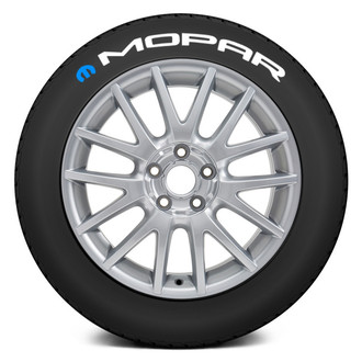 Tire Stickers® - White "Mopar" Tire Lettering Kit With Blue Logo