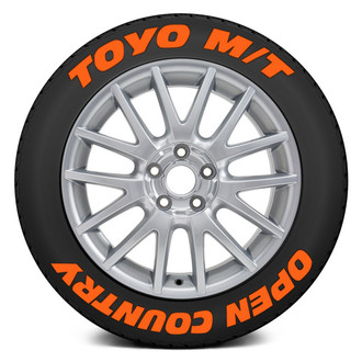 Tire Stickers® - Orange "Toyo M/T Open Country" Tire Lettering Kit