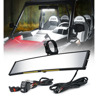 Xprite® - Spirit Curved Rear View Black Aluminum Mirror with LED Lights
