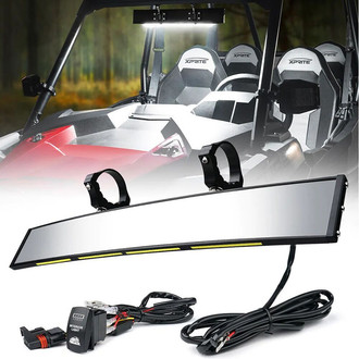 Xprite® - Spirit Curved Rear View Black Aluminum Mirror with LED Lights
