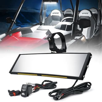 Xprite® - Spirit Curved Rear View Black Aluminum Mirror with LED Lights