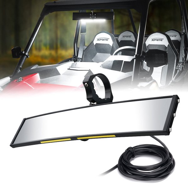 Xprite® - Rear View Black Aluminum Mirror with Integrated LED Dome Lights