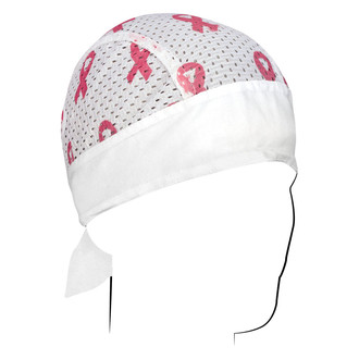 ZANheadgear® - Pink Ribbon White Flydanna